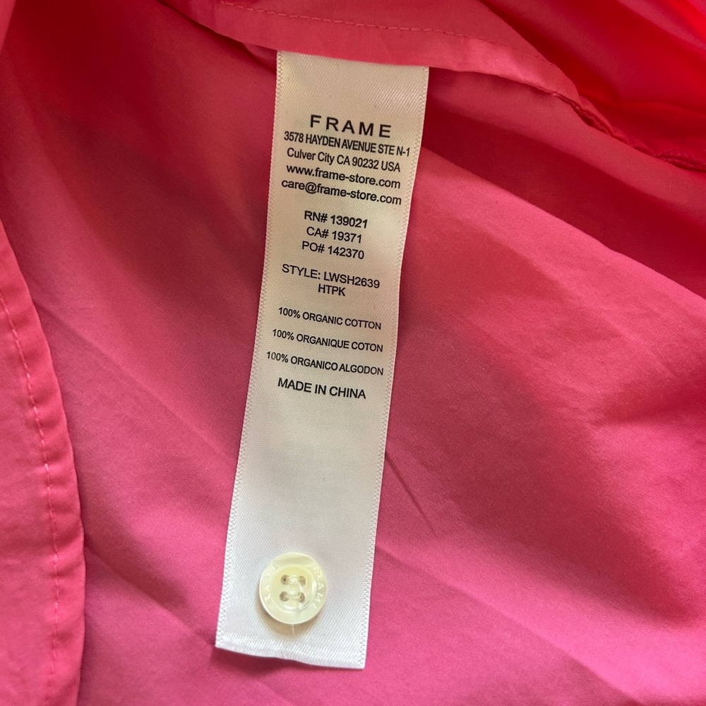 FRAME The Oversized Vacation Organic Cotton Shirt Bright Pink - Picture 10 of 15